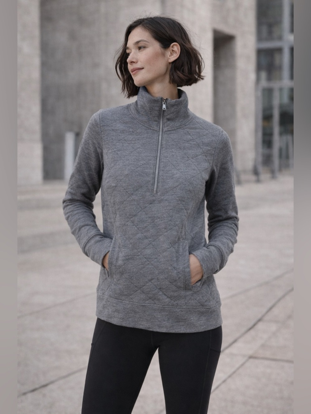 Lululemon Forever Warm Quilted Half Zip Pullover Gray Size 6 Thumbholes Cozy